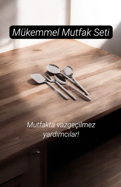 Özlife Asya Servis Takımı 5 parça Kevgir Kaşık Kepçe Seti