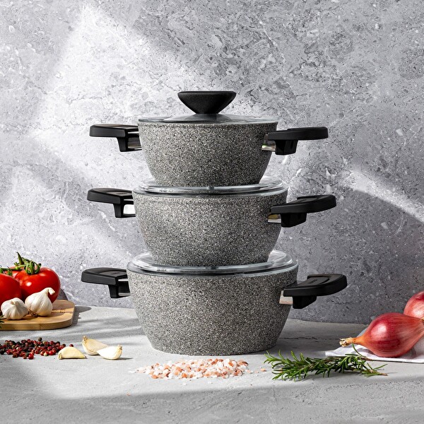 Emsan Fortis Granit 6 Parça Midi Tencere Seti Gri