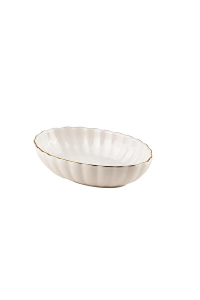 Kütahya Porselen Bone Luz Form Oval Kayık Tabak Altın File 15 CM Tekli