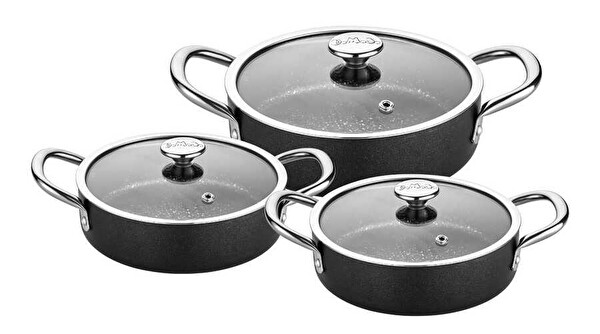OMS 3561 Antrasit 6 Parça Granit Dik Sahan Seti 18-20-22 CM