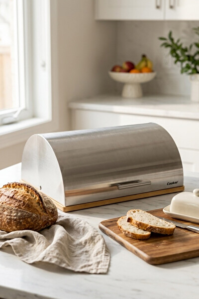 Cooker Silvora Metal Kapaklı Bambu Tabanlı Ekmek Kutusu CKR4542