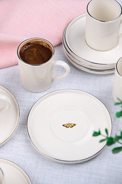 Tabak Evi Porselen Platin Kahve Fincan Takımı Kelebek 90 CC 6 Kişilik 12 Parça