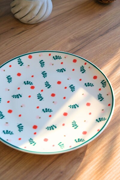 Tabak Evi Porselen Yeşil Çiçekli Pasta Tabağı Yeşil Fileli 20.50 CM
