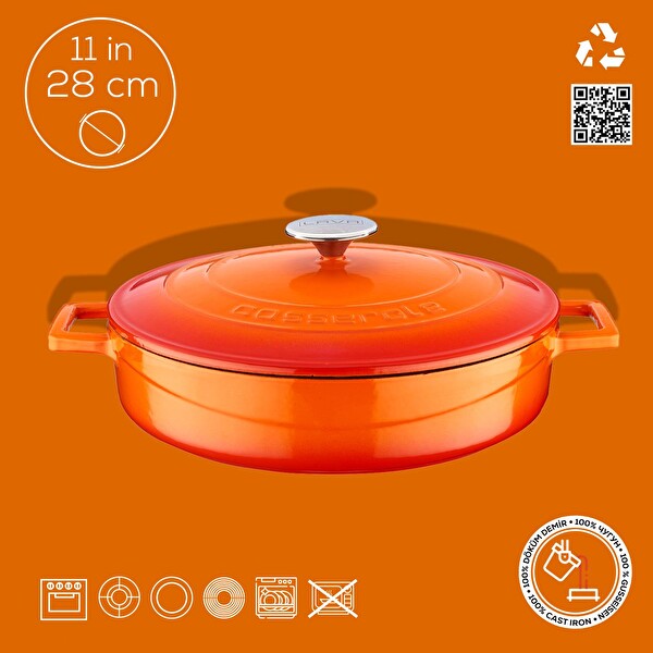 Lava Döküm Çok Amaçlı Yayvan Tencere Folk Serisi Çap 28 CM Turuncu - LV Y ST 28 K1 O