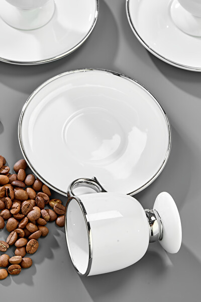 Cooker Zenora 6 Kişilik 90 ML Porselen Kahve Fincan Takımı Gümüş CKR4526