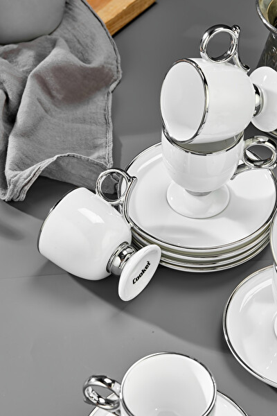 Cooker Zenora 6 Kişilik 90 ML Porselen Kahve Fincan Takımı Gümüş CKR4526