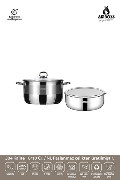 Amboss 4 Parça Cook and Store Paslanmaz Çelik Tencere Saklama Kabı Pratik Set