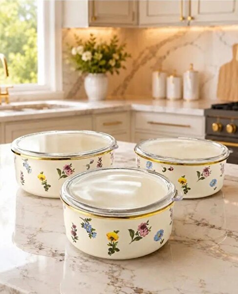 Acar Petit Fleur Collection Emaye 3'lü Saklama Kabı XAP-10439