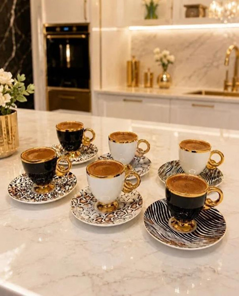 Acar KAI-009641 Elysion Karışık 6'lı Porselen Kahve Fincan Takımı