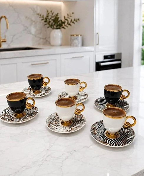 Acar KAI-009641 Elysion Karışık 6'lı Porselen Kahve Fincan Takımı