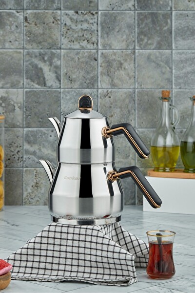 Cooker Everest 18/10 Paslanmaz Çelik 0.75 L Demlik 1.75 L Alt Hazneli Orta Boy Çaydanlık