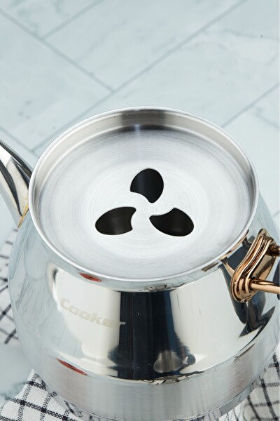 Cooker Everest 18/10 Paslanmaz Çelik 0.75 L Demlik 1.75 L Alt Hazneli Orta Boy Çaydanlık