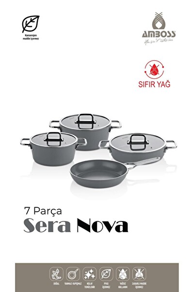 Amboss Sera Nova 7 Parça Seramik Tencere Tava Seti Gri