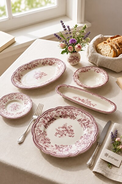 Porser Porselen Velour Bordo Fulya 6 Kişilik 20 Parça Kahvaltı Seti