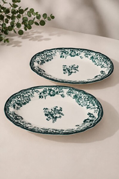 Porser Porselen Velour Green Fulya Kayık Tabak Seti 26 CM 2 Parça