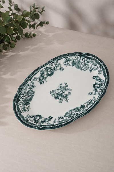Porser Porselen Velour Green Fulya Kayık Tabak Seti 26 CM 2 Parça