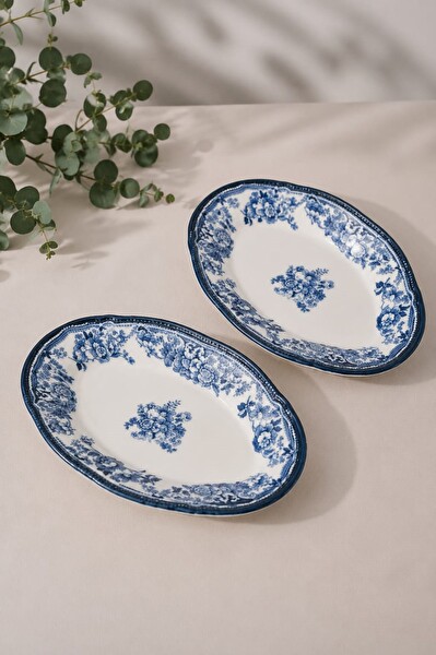 Porser Porselen Velour Navy Fulya Kayık Tabak Seti 26 CM 2 Parça