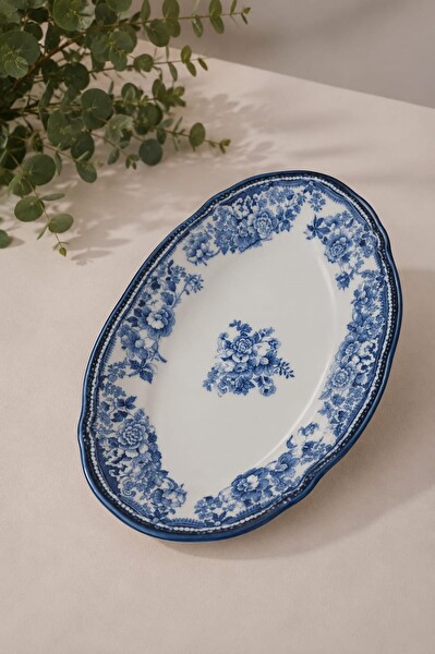 Porser Porselen Velour Navy Fulya Kayık Tabak Seti 26 CM 2 Parça