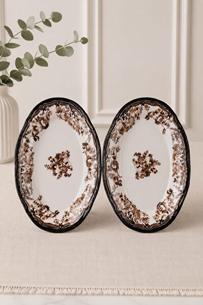 Porser Velour Kahverengi Fulya Kayık Tabak Seti 22 CM 2 Parça