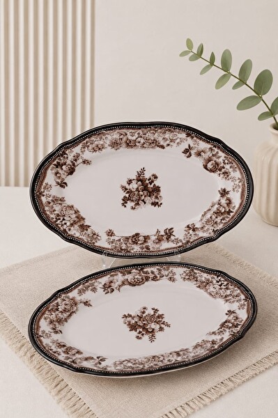 Porser Velour Kahverengi Fulya Kayık Tabak Seti 22 CM 2 Parça