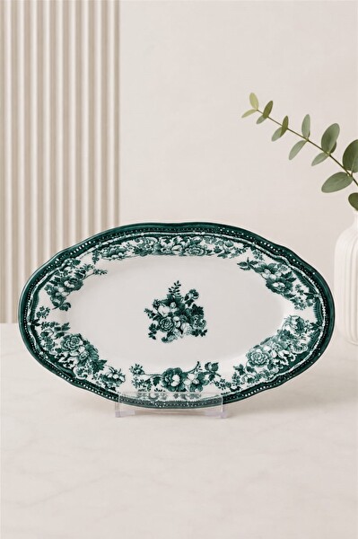 Porser Porselen Velour Yeşil Fulya Kayık Tabak 22 CM 2 Parça