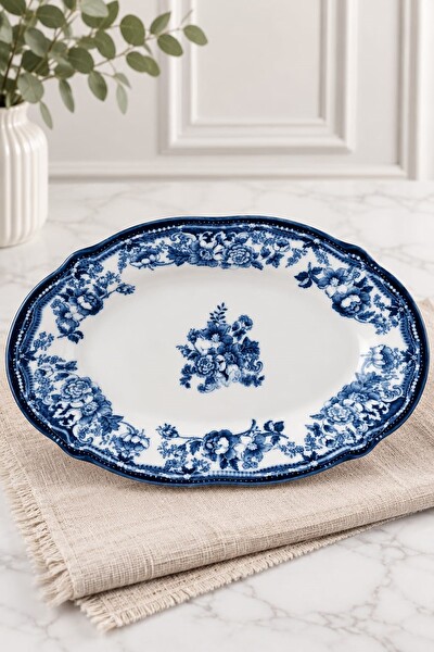 Porser Porselen Velour Lacivert Fulya Kayık Tabak Seti 22 CM 2 Parça