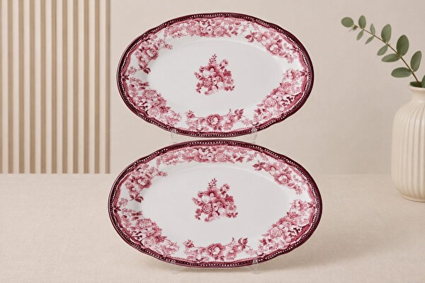 Porser Porselen Velour Bordo Fulya Kayık Tabak Seti 22 CM 2 Parça