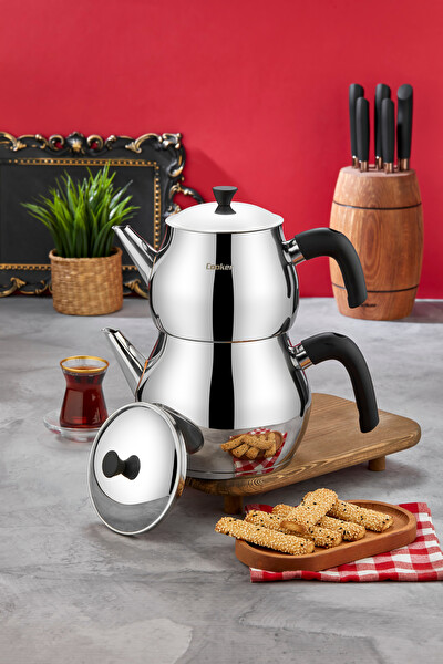 Cooker Tombo Mini Boy Paslanmaz Çelik Siyah Çaydanlık Takımı 0.75 - 1.50 L - CKR3706