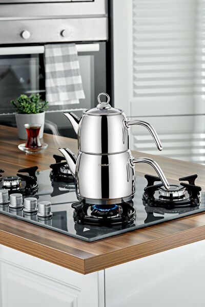 Cooker Lara Orta Boy Paslanmaz Çelik Gümüş Çaydanlık Takımı 1.1 - 1.9 L - CKR3923