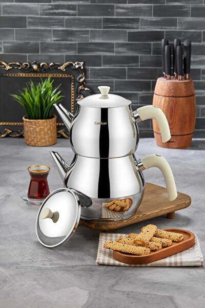 Cooker Tombo Mini Boy Paslanmaz Çelik Krem Çaydanlık Takımı 0.75 - 1.50 L - CKR3706
