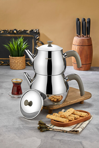 Cooker Tombo Mini Boy Paslanmaz Çelik Gri Çaydanlık Takımı 0.75 - 1.50 L - CKR3706