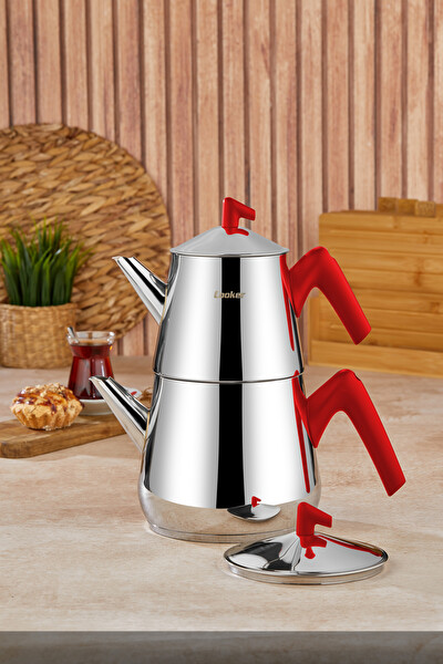 Cooker Bumerang Aile Boy 1.4-27 L Kırmızı Paslanmaz Çelik Çaydanlık Takımı CKR2790