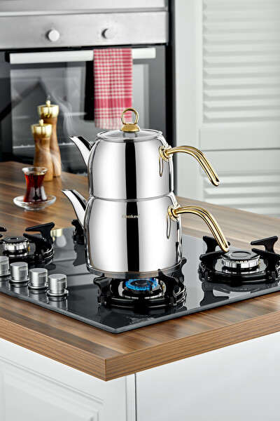 Cooker Lara Aile Boy 1.5 -2.5 L Altın Paslanmaz Çelik Çaydanlık Takımı CKR3925
