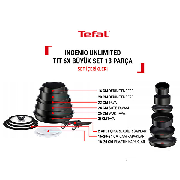 Tefal Titanyum Ingenio Unlimited 6X Büyük Set 13 Parça