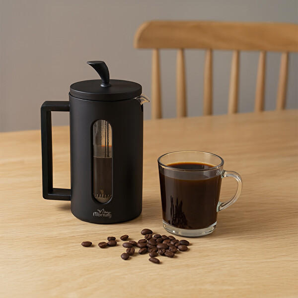 Any Morning FF002 600 ML Darbeye Dayanıklı Cam 304 Paslanmaz Çelik Filtreli French Press