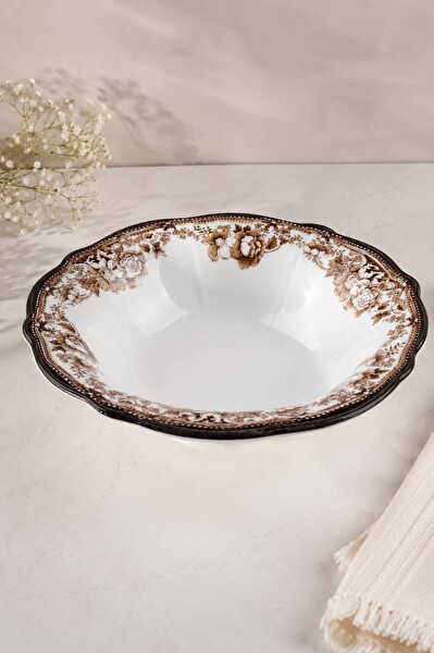 Porser Porselen Velour Brown Fulya Bowl Kase 26 CM Tekli