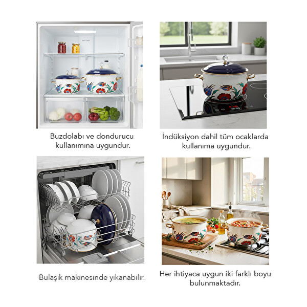 Serenk Emaye 2'li Derin Bombeli 20-24 CM Premium Tencere Seti