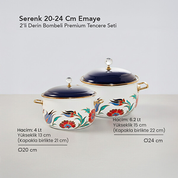 Serenk Emaye 2'li Derin Bombeli 20-24 CM Premium Tencere Seti
