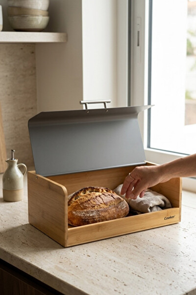 Cooker Viona Metal Kapaklı Bambu Gri Ekmek Kutusu CKR4540
