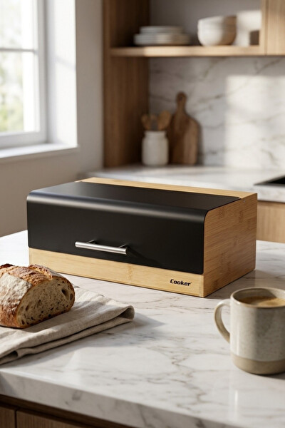 Cooker Viona Metal Kapaklı Bambu Siyah Ekmek Kutusu CKR4540