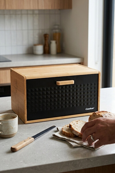 Cooker Valenza Metal Kapaklı Bambu Siyah Ekmek Kutusu CKR4541