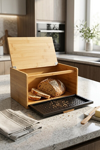 Cooker Valenza Metal Kapaklı Bambu Siyah Ekmek Kutusu CKR4541