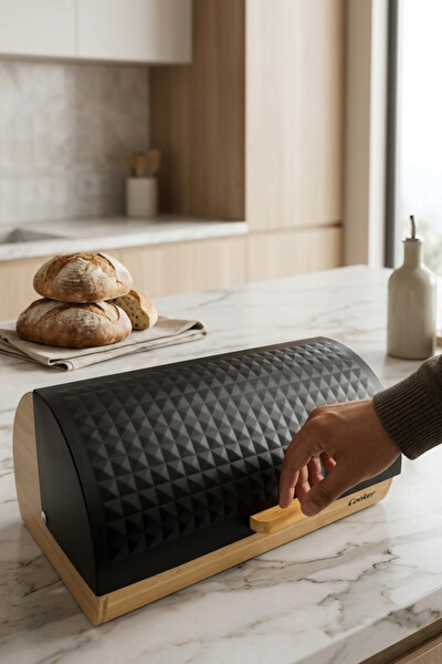 Cooker Lunora Metal Kapaklı Bambu Siyah Ekmek Kutusu CKR4539