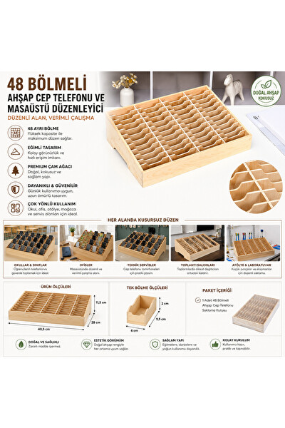 Piyatech SS-001C 48 Bölmeli Ahşap Masaüstü Düzenleyici Organizer