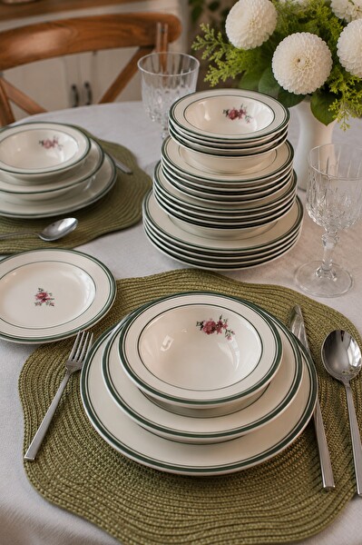 Tabak Evi Porselen Monica Green Yemek Takımı 6 Kişilik 24 Parça