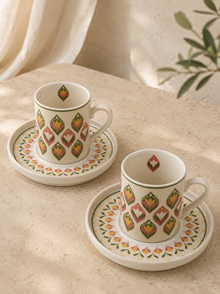 Tabak Evi Porselen Mandala Kahve Fincan Takımı 90 CC 4 Parça 2 Kişilik