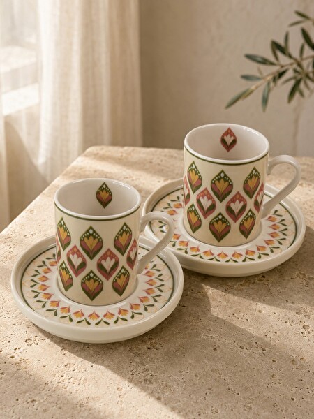 Tabak Evi Porselen Mandala Kahve Fincan Takımı 90 CC 4 Parça 2 Kişilik