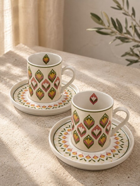 Tabak Evi Porselen Mandala Kahve Fincan Takımı 90 CC 4 Parça 2 Kişilik