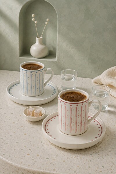 Tabak Evi Porselen Macaron Kahve Fincan Takımı 90 CC 4 Parça 2 Kişilik
