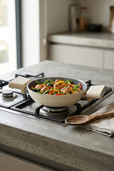 Cooker Cliff 18 CM Seramik Kaplama Sahan Krem CKR4642